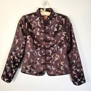Vintage Y2K Old Navy Brown Chocolate Satin Blazer Women's M Butterfly Fairycore
